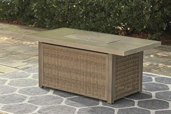 Beachcroft Beachcroft Fire Pit Table with Four Nuvella Swivel Lounge Chairs -  Ashley Furniture Outdoor Seating Set