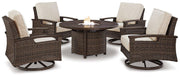 Paradise Trail Paradise Trail Fire Pit Table with 4 Nuvella Swivel Lounge Chairs Ashley Furniture Outdoor Seating Set Default Title Fresh Start Furniture