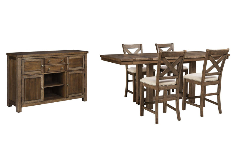 Moriville Counter Height Dining Set Ashley Furniture Dining Room Set Server/Counter Height Table/4-Barstool Fresh Start Furniture