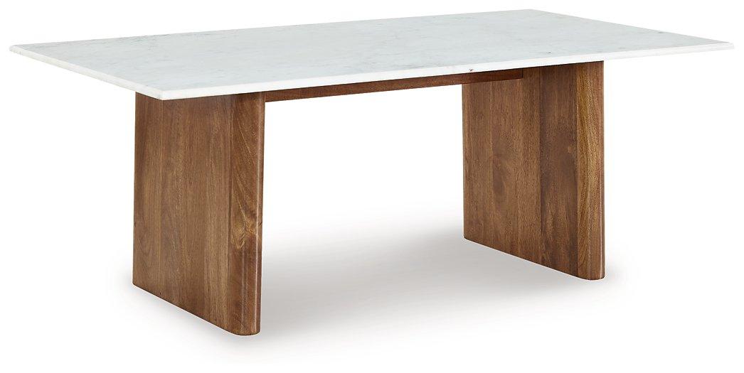 Isanti Occasional Table Set Ashley Furniture Table Set Cocktail Table/2-End Table / Light Brown/White Fresh Start Furniture