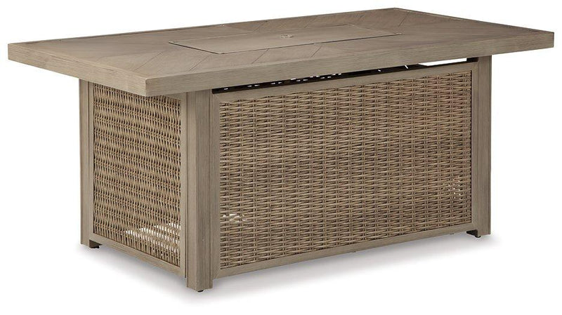Beachcroft Beachcroft Fire Pit Table with Four Nuvella Swivel Lounge Chairs -  Ashley Furniture Outdoor Seating Set