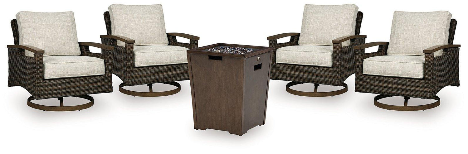 Rodeway South Outdoor Set Ashley Furniture Outdoor Seating Set 5-Piece: 4-Outdoor Lounge Chair/Fire Pit Fresh Start Furniture