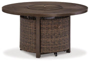Paradise Trail Paradise Trail Fire Pit Table with 4 Nuvella Swivel Lounge Chairs Ashley Furniture Outdoor Seating Set  Fresh Start Furniture