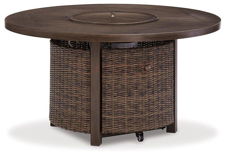 Paradise Trail Paradise Trail Fire Pit Table with 4 Nuvella Swivel Lounge Chairs Ashley Furniture Outdoor Seating Set  Fresh Start Furniture