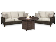 Paradise Trail Outdoor Seating Set Ashley Furniture Outdoor Seating Set 3-Piece: Outdoor Sofa/Outdoor Fire Pit Table/Outdo Fresh Start Furniture