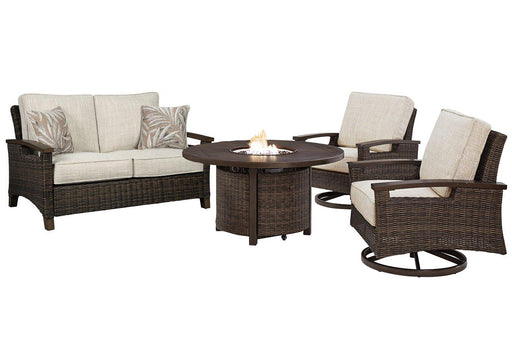 Paradise Trail Outdoor Loveseat, Lounge Chairs and Fire Pit Table Ashley Furniture Outdoor Table Set Default Title Fresh Start Furniture