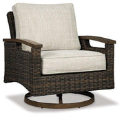 Paradise Trail Paradise Trail Fire Pit Table with 4 Nuvella Swivel Lounge Chairs Ashley Furniture Outdoor Seating Set  Fresh Start Furniture