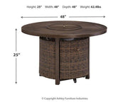 Paradise Trail Paradise Trail Fire Pit Table with 4 Nuvella Swivel Lounge Chairs Ashley Furniture Outdoor Seating Set  Fresh Start Furniture
