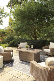 Beachcroft Beachcroft Fire Pit Table with Four Nuvella Swivel Lounge Chairs -  Ashley Furniture Outdoor Seating Set