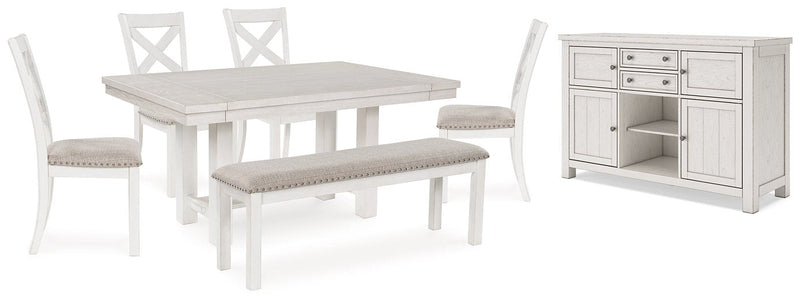 Robbinsdale Dining Package Ashley Furniture Casual Seating Set 7-Piece: Server/Dining Table/Bench/4-Dining Chair Fresh Start Furniture