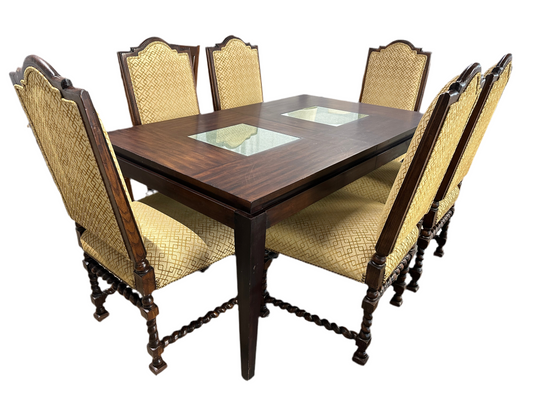 Glass Accented Wood Dining Table and Dining Chairs