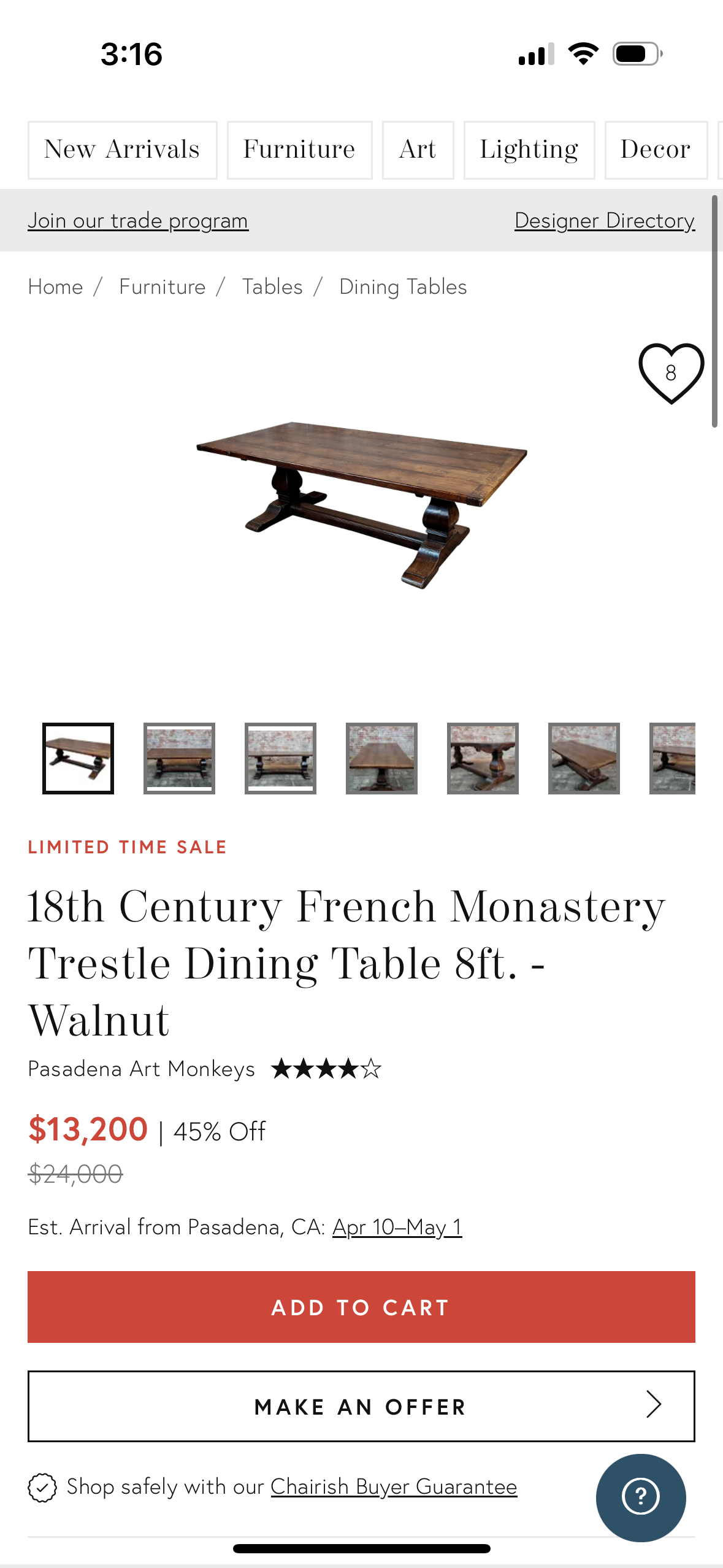 Pasadena Trestle Dining Table