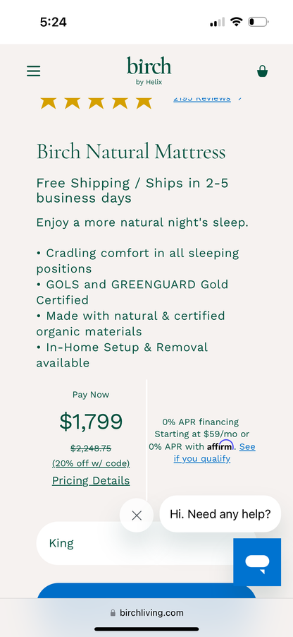Natural King Size Latex Mattress