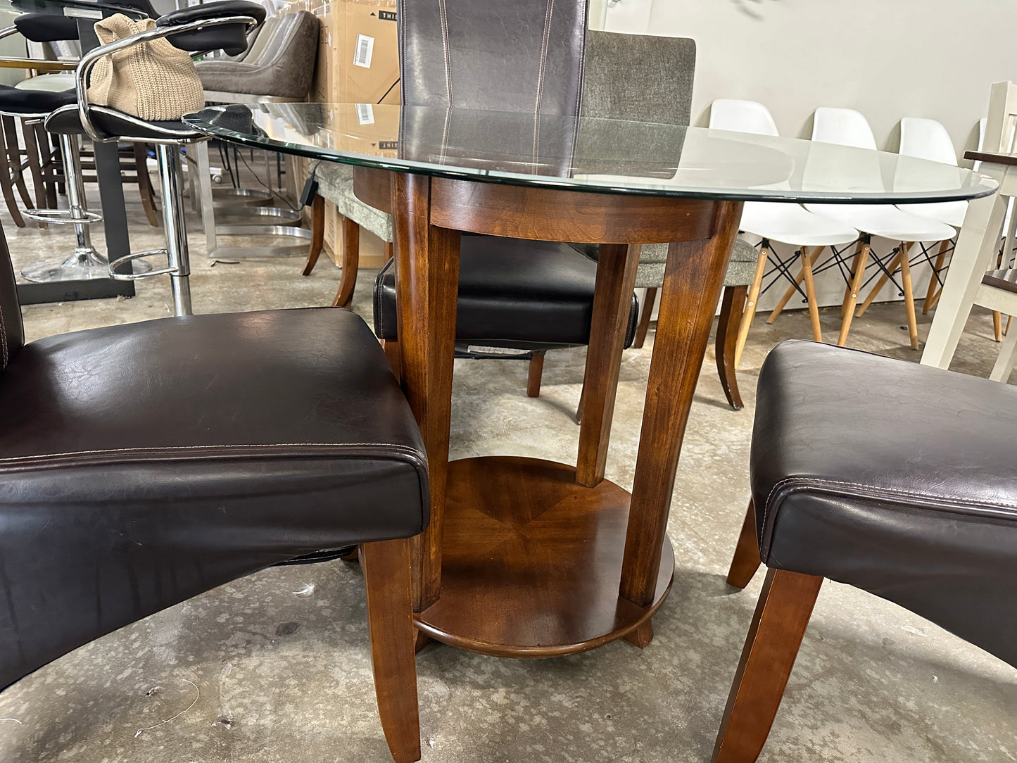 Glass Dining Table and Leather Dining Chairs
