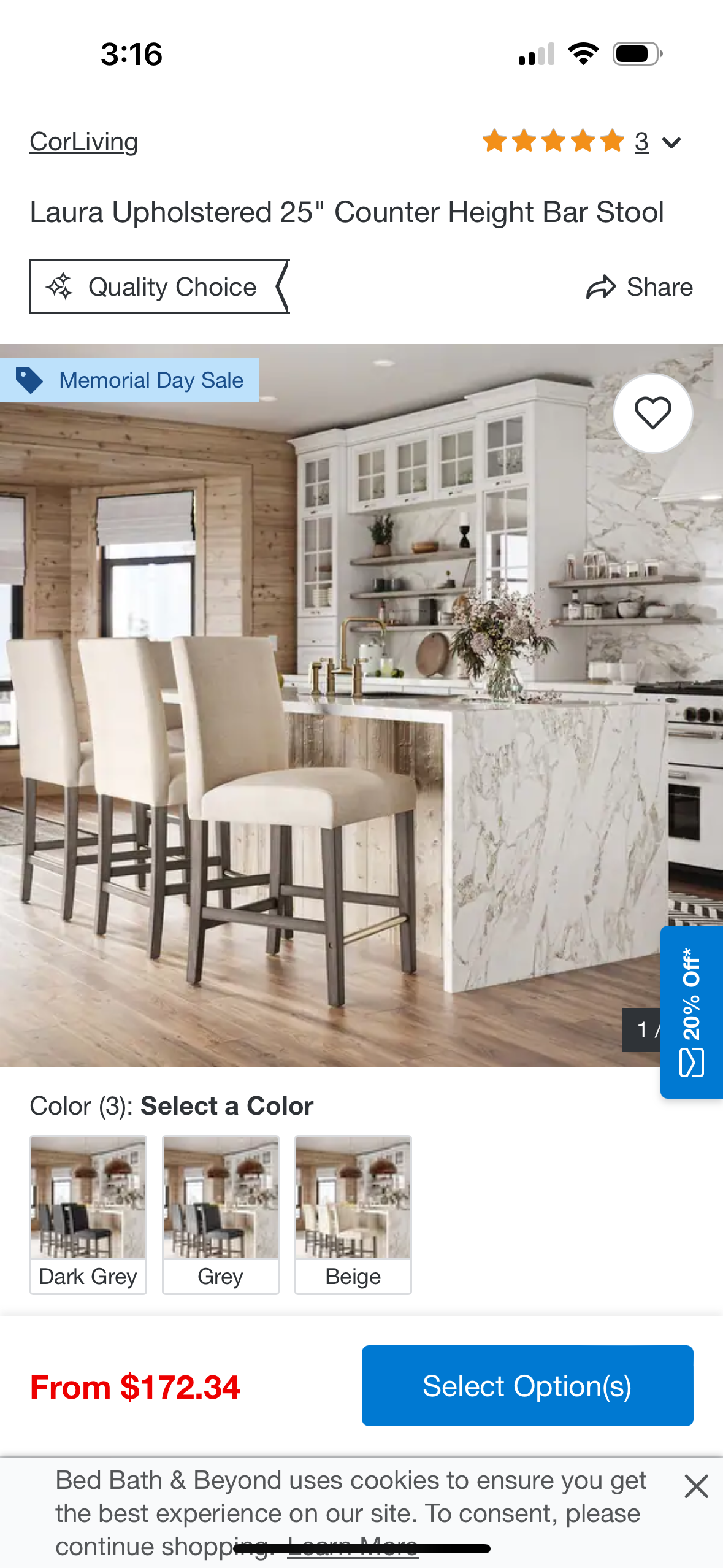 CorLiving Laura Counter Height Stool