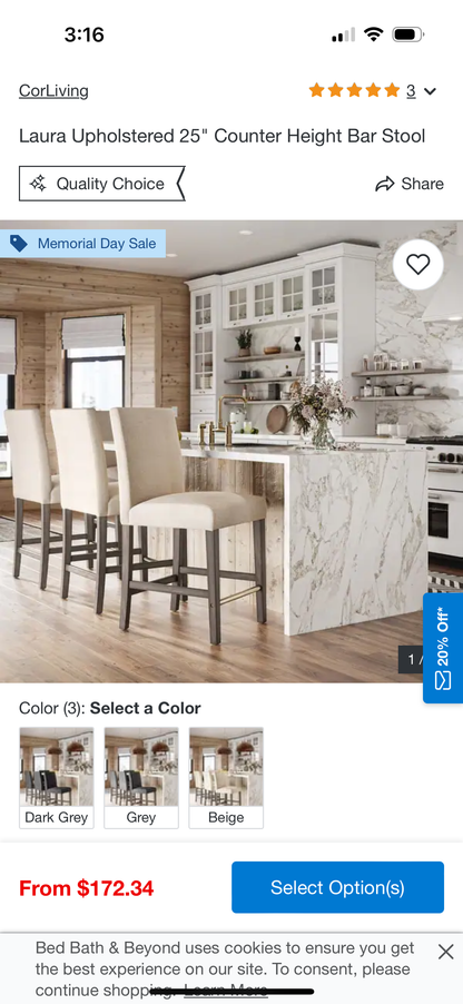 CorLiving Laura Counter Height Stool