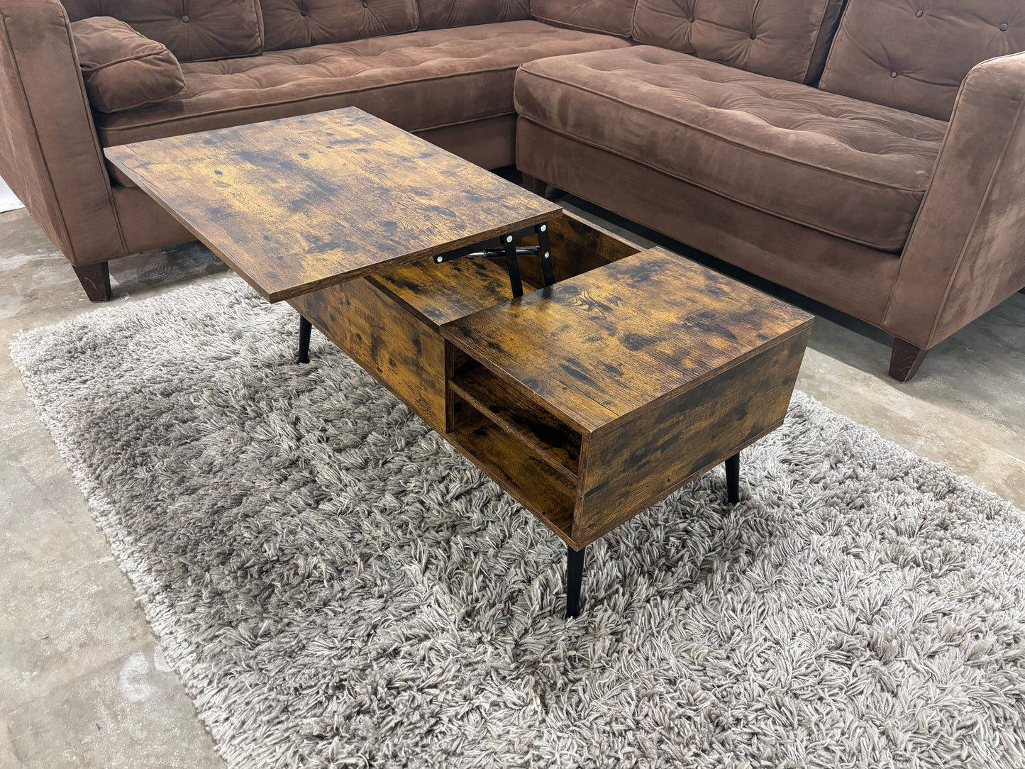 Vineego Burnt Wood Hinged Top Coffee Table