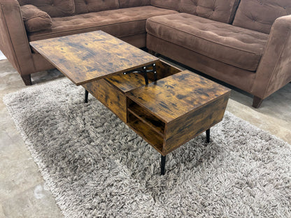 Vineego Burnt Wood Hinged Top Coffee Table