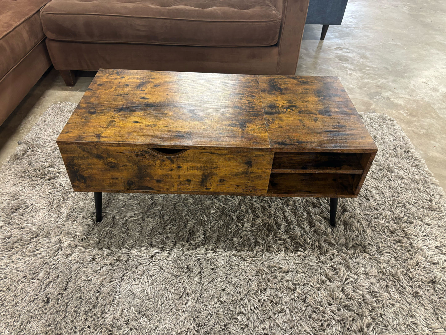 Vineego Burnt Wood Hinged Top Coffee Table