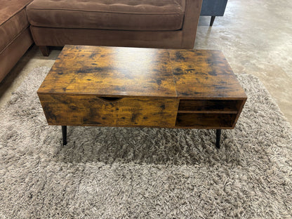 Vineego Burnt Wood Hinged Top Coffee Table