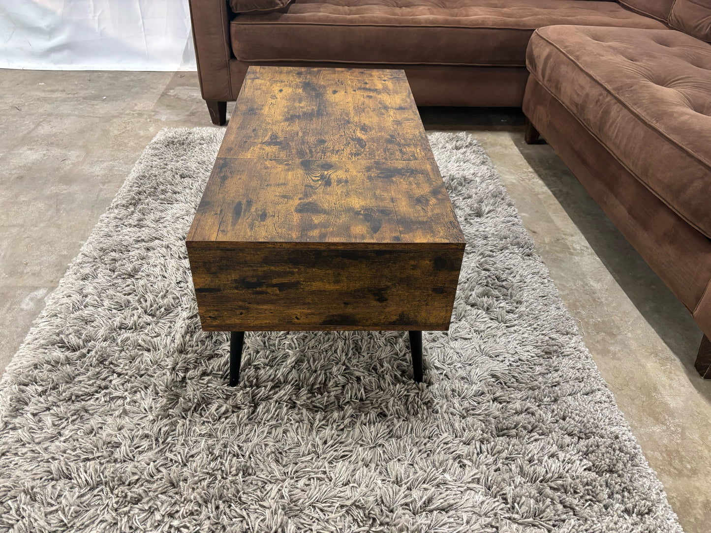 Vineego Burnt Wood Hinged Top Coffee Table