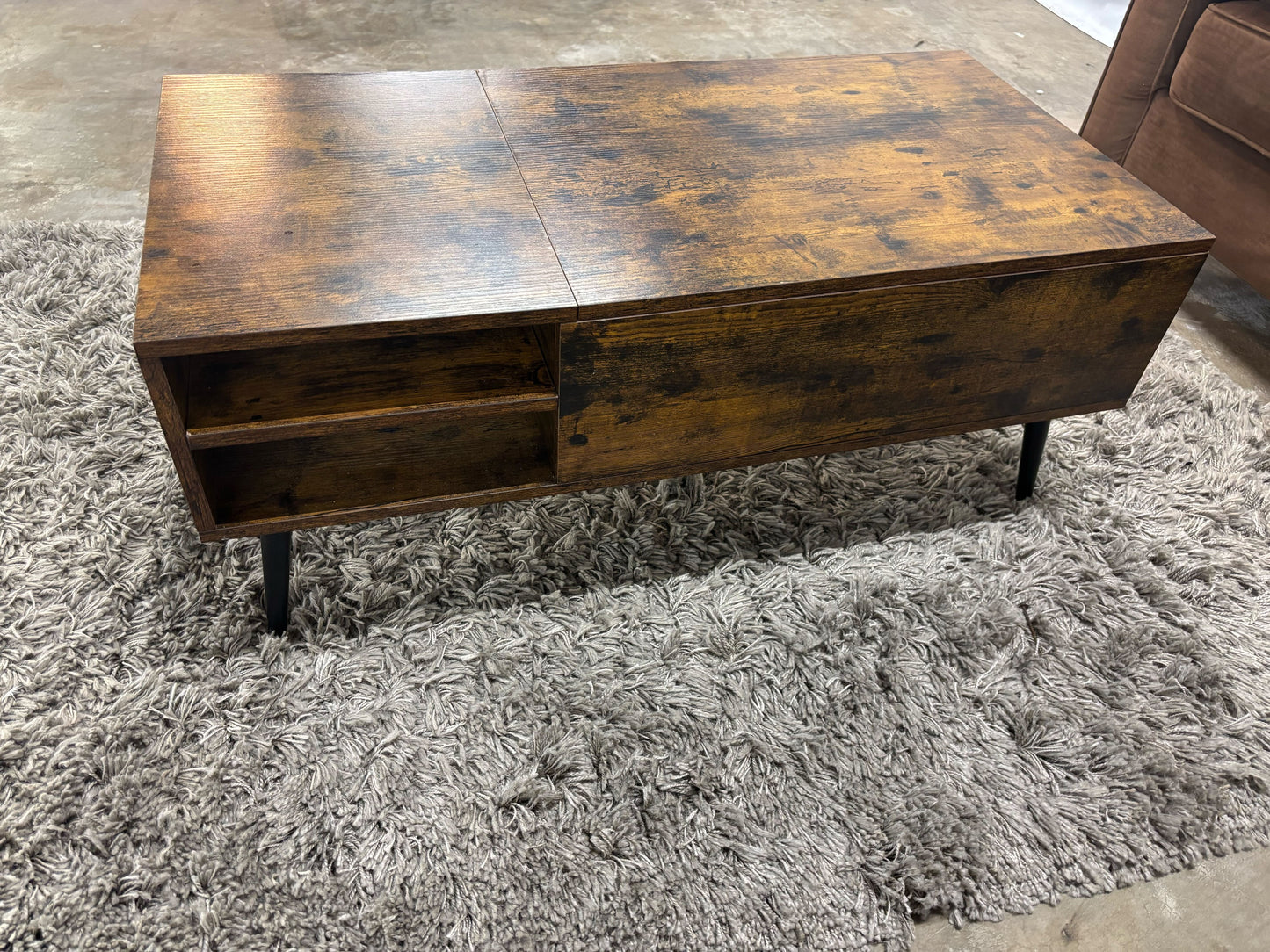 Vineego Burnt Wood Hinged Top Coffee Table