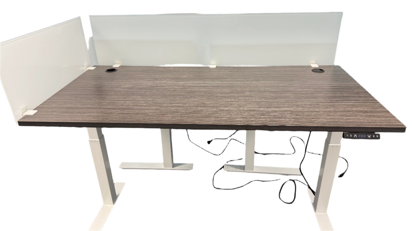 Juniper Office Adjustable Think Desk with Dry Erase Frosted Glass Dividers