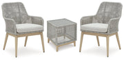 Seton Creek Outdoor Seating Set Ashley Furniture Outdoor Seating Set 3-Piece: 2-Outdoor Dining Chair/Outdoor End Table Fresh Start Furniture