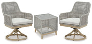 Seton Creek Outdoor Seating Set Ashley Furniture Outdoor Seating Set 3-Piece: 2-Outdoor Swivel Dining Chair/Outdoor End Fresh Start Furniture