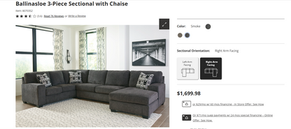 Ballinasloe 3-Piece Sectional with Chaise