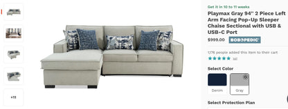 Playmax 2 Piece Sleeper Chaise Sectional