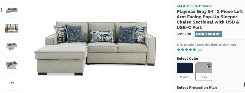 Playmax 2 Piece Sleeper Chaise Sectional -  Bob's Discount Furniture Sectional  Fresh Start Furniture