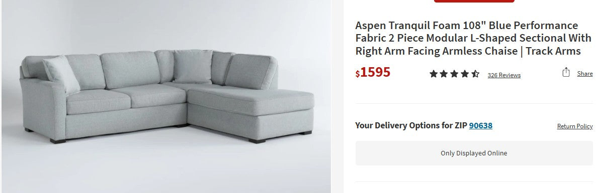 Aspen Tranquil 2 Piece Sectional with Chaise