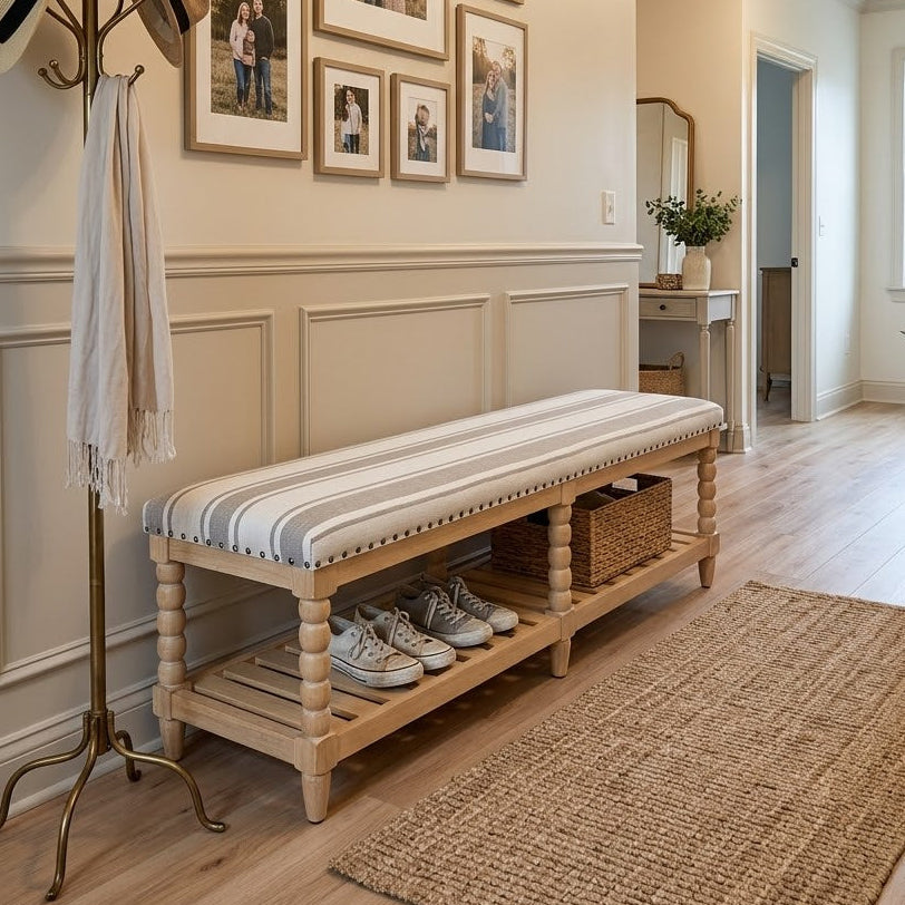Felipa Farmhouse Rustic Bench & Storage Shelf