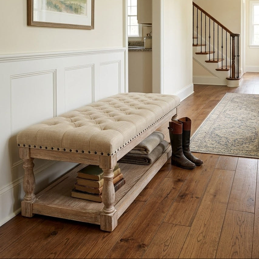 Felipa Farmhouse Rustic Bench & Storage Shelf