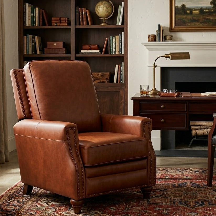 Karat Homes Theresa Genuine Leather Recliner-brown