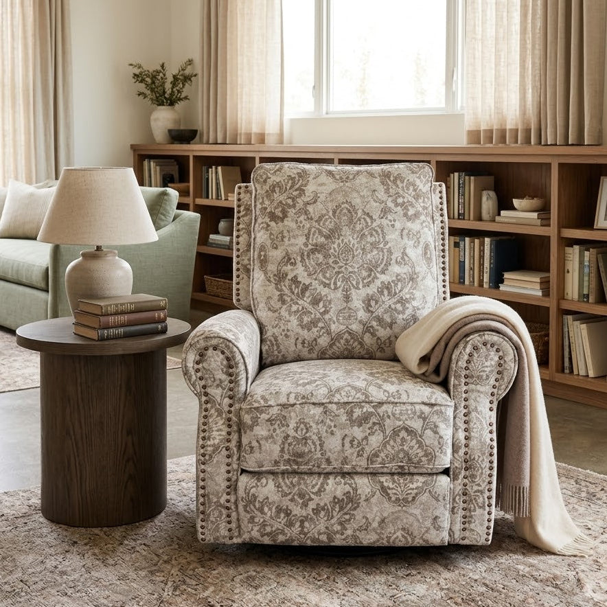 Huala Home Farmhouse Swivel Recliner