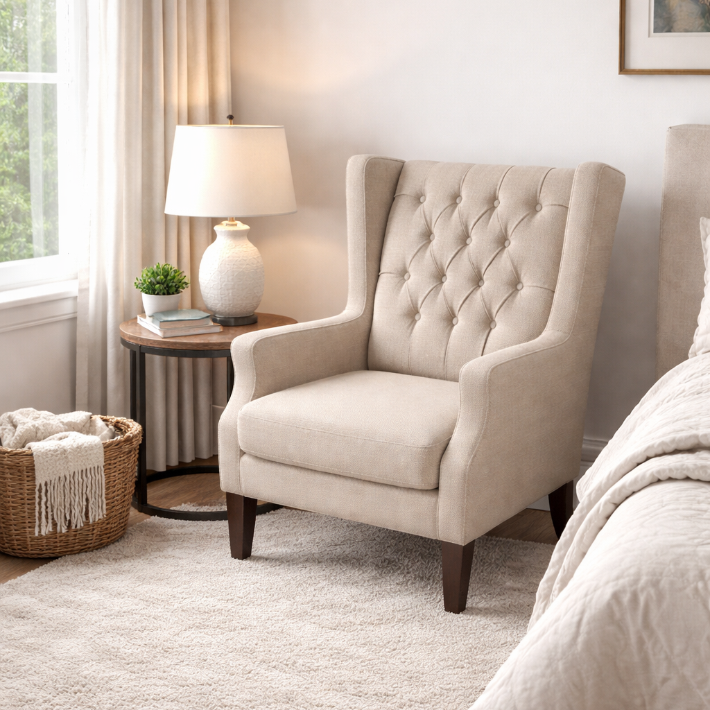 Madison Park Roan Linen Button Tufted Wing Chair