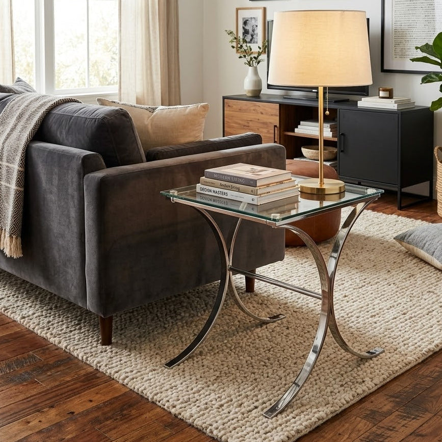 Rooms To Go Brush Nickel And Glass Side Table