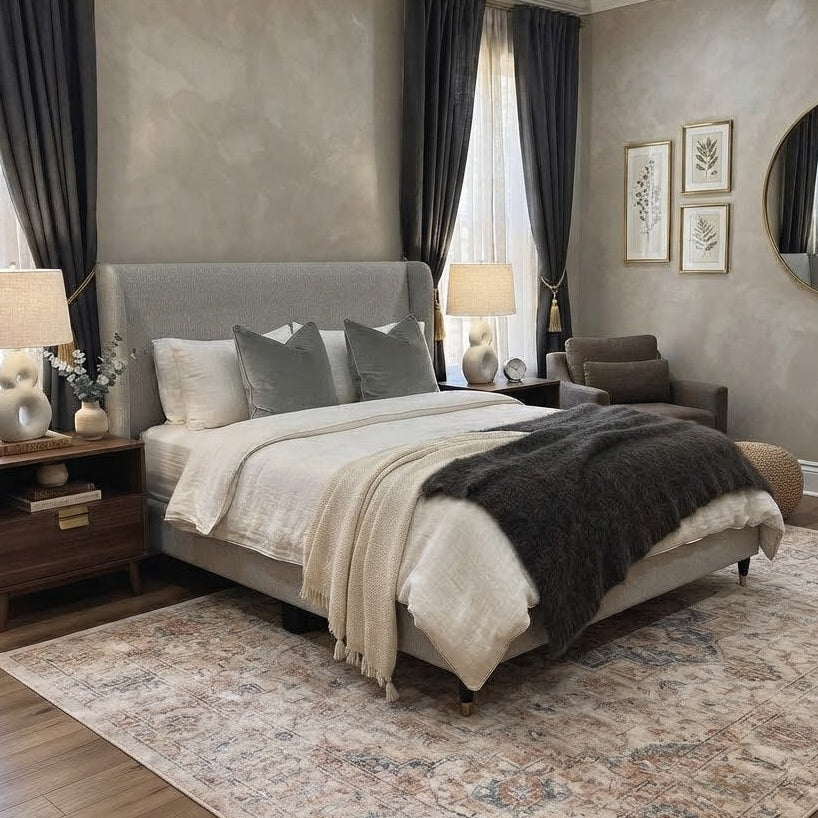 Noble House King Bed Frame Upholstered Chenille