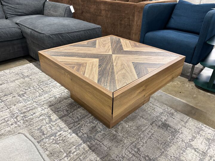 LED Square Coffee Table With 2 Sliding Drawers Storage For Living Room