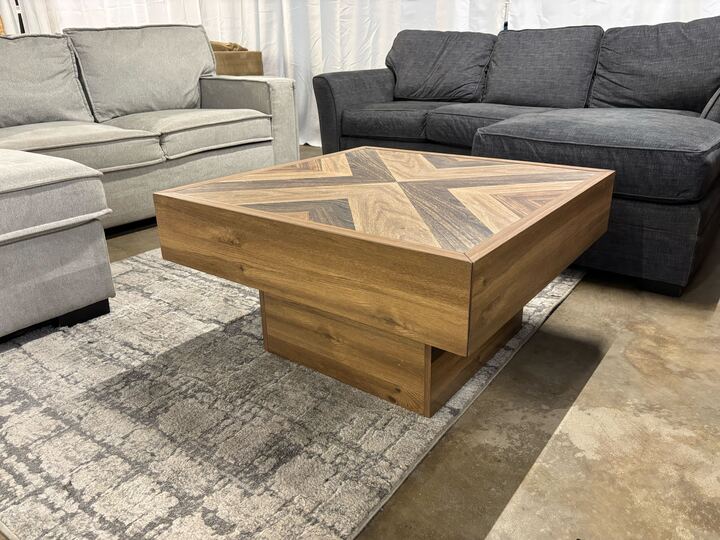 LED Square Coffee Table With 2 Sliding Drawers Storage For Living Room