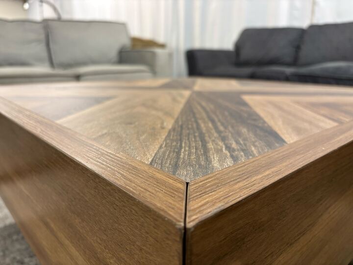 LED Square Coffee Table With 2 Sliding Drawers Storage For Living Room