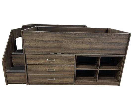 Twin Loft Bed with Right Storage Step, Bookcases and Chest