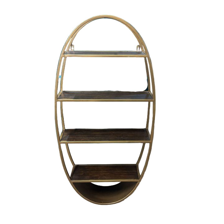 Oval Wood and Metal Wall Shelf