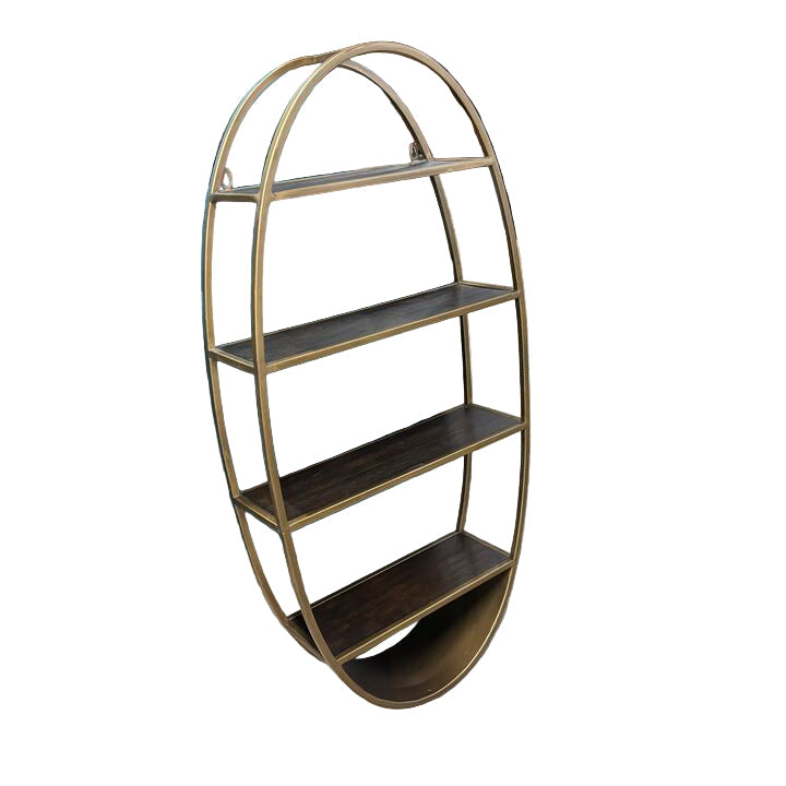 Oval Wood and Metal Wall Shelf
