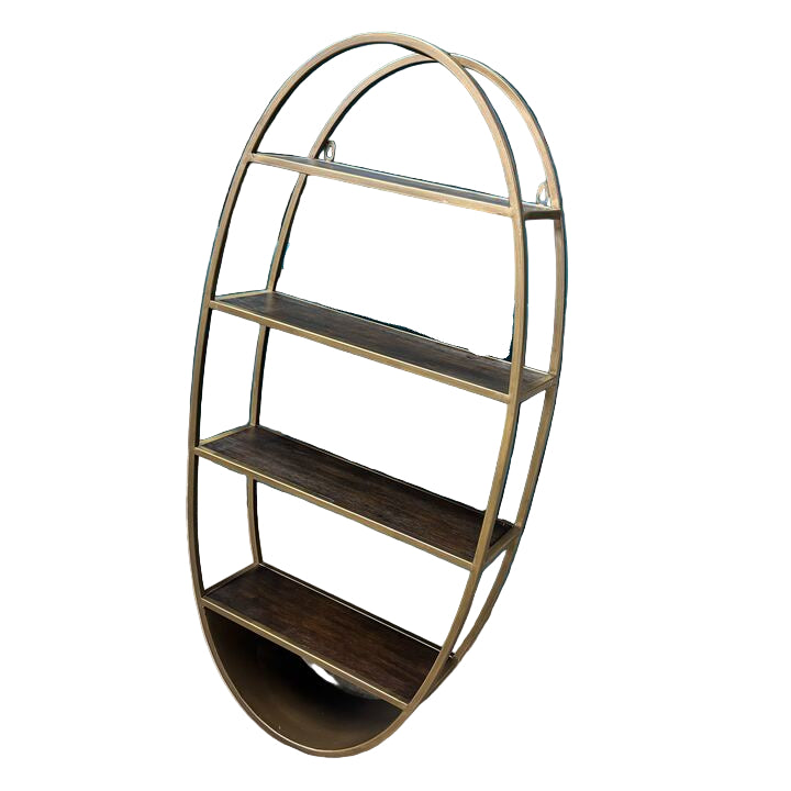 Oval Wood and Metal Wall Shelf