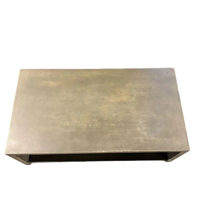West Elm Concrete Coffee Table w/ black metal shelf