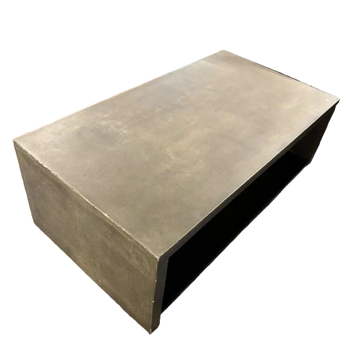 West Elm Concrete Coffee Table w/ black metal shelf