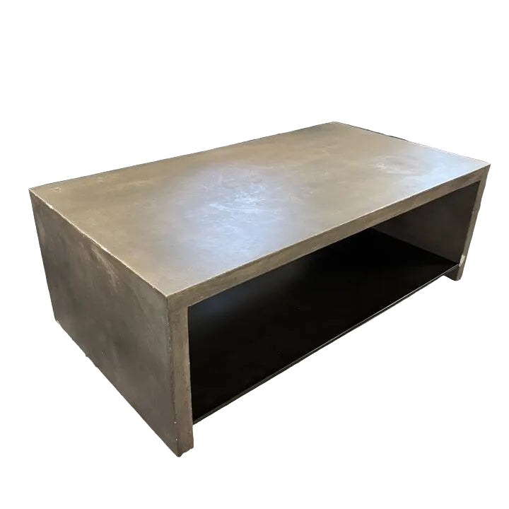 West Elm Concrete Coffee Table w/ black metal shelf